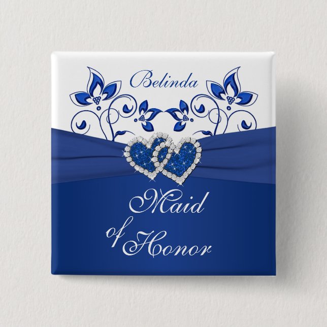Royal Blue, White Floral Maid of Honor Pin (Front)