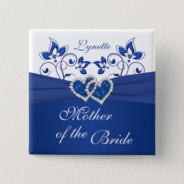 Royal Blue, White Floral Mother of the Bride Pin (Front)