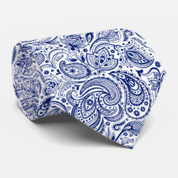 Royal Blue &amp; White Floral Paisley Pattern Tie