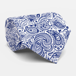 Royal Blue & White Floral Paisley Pattern Tie