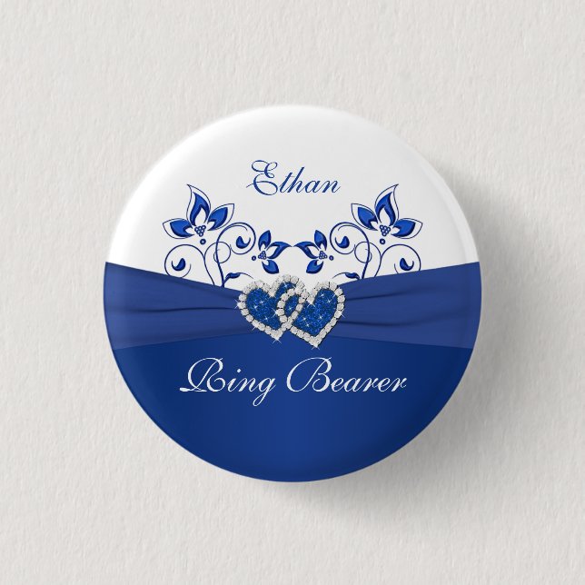 Royal Blue, White Floral Ring Bearer Pin (Front)