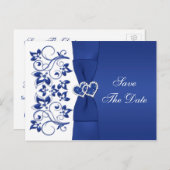 Royal Blue, White Floral Save The Date Post Card (Front/Back)