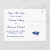 Royal Blue, White Floral Save The Date Post Card (Back)