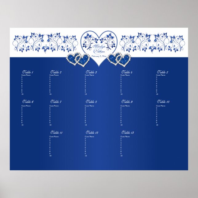 Royal Blue, White Floral Table Seating Poster (Front)
