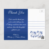 Royal Blue, White Floral Thank You Photo Card (Back)