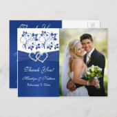 Royal Blue, White Floral Thank You Photo Card (Front/Back)