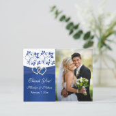 Royal Blue, White Floral Thank You Photo Card (Standing Front)