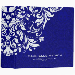 Royal Blue & White Floral Vintage Damasks 3 Ring Binder