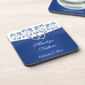 Royal Blue, White Floral Wedding Coaster Set (6) (Left Side)