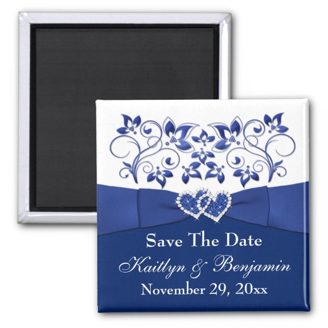 Royal Blue, White Floral Wedding Favor Magnet 2 (Front)