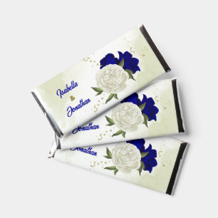 Royal blue white floral wedding hershey bar favors