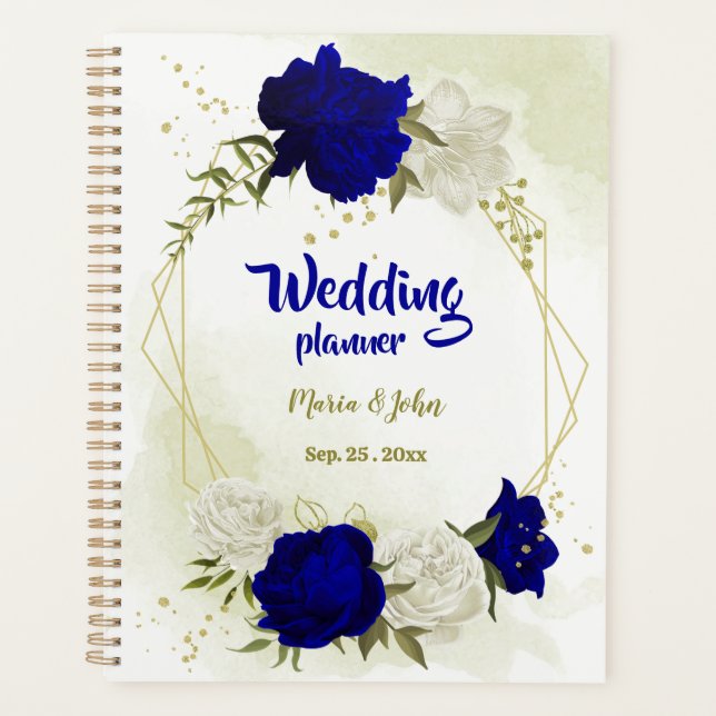 Royal blue white floral wedding planner (Front)