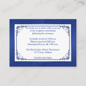 Royal Blue, White Floral Wedding Reception Card (Back)