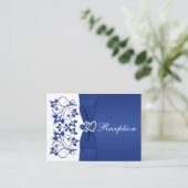 Royal Blue, White Floral Wedding Reception Card (Standing Front)