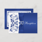 Royal Blue, White Floral Wedding Reception Card (Front/Back)
