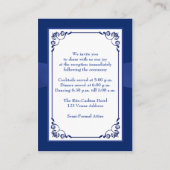 Royal Blue, White Floral Wedding Reception Card (Back)