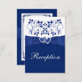 Royal Blue, White Floral Wedding Reception Card (Front/Back)