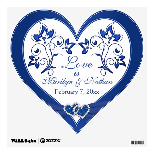 Royal Blue, White Floral Wedding Wall/Floor Decal (Front)
