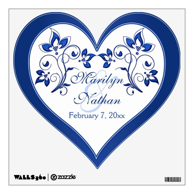 Royal Blue, White Floral Wedding Wall/Floor Decal (Front)