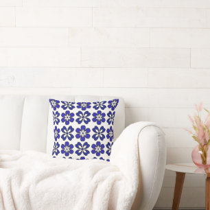 Royal Blue & White Flower Throw Pillow
