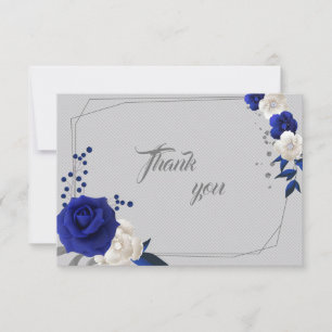 royal blue white flowers geometric thank you card