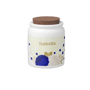 royal blue white flowers gold botanical candy jar