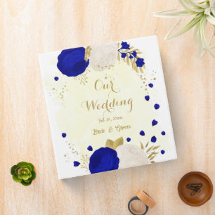 royal blue white flowers gold botanical wedding 3 ring binder