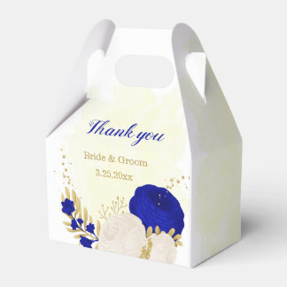 royal blue & white flowers gold botanical wedding favor boxes