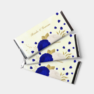 royal blue & white flowers gold botanical wedding hershey bar favors