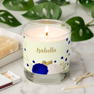 royal blue & white flowers gold botanical wedding scented candle