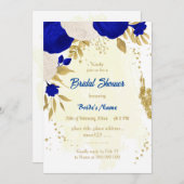 royal blue & white flowers gold bridal shower invitation (Front/Back)
