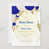 royal blue & white flowers gold bridal shower invitation (Front)