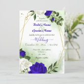 royal blue white flowers gold geometric wedding invitation (Standing Front)