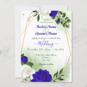 royal blue white flowers gold geometric wedding invitation (Front)