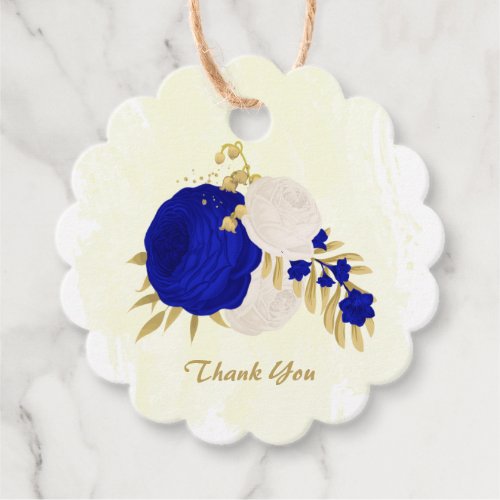  royal blue  white flowers gold wedding favor tags