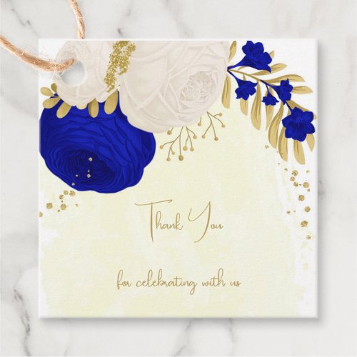  royal blue  white flowers gold wedding favor tags