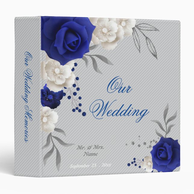 royal blue white flowers gray photo album 3 ring binder (Front/Spine)