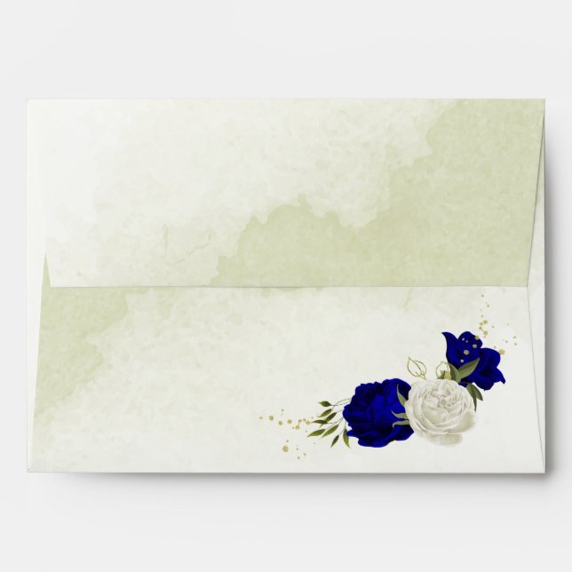 royal blue white flowers green leaves wedding envelope (Back (Top Flap))