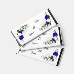 royal blue & white flowers greenery hershey bar favors