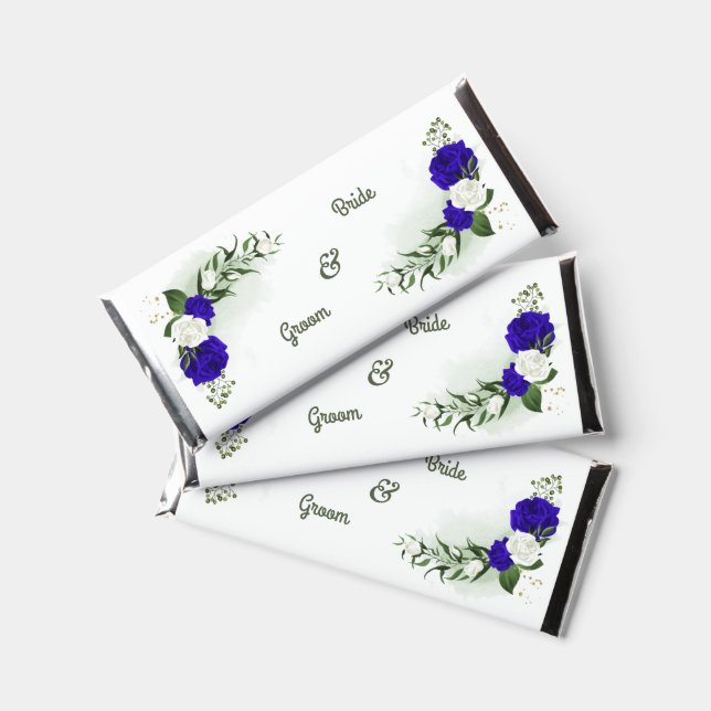 royal blue & white flowers greenery hershey bar favors (Front)
