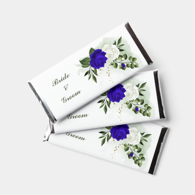 royal blue & white flowers greenery hershey bar favors (Front)