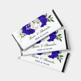 royal blue & white flowers greenery hershey bar favors