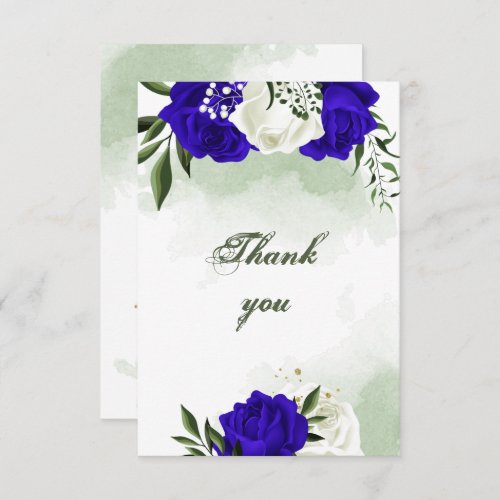 royal blue  white flowers greenery thank you card