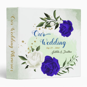 royal blue & white flowers greenery wedding album 3 ring binder