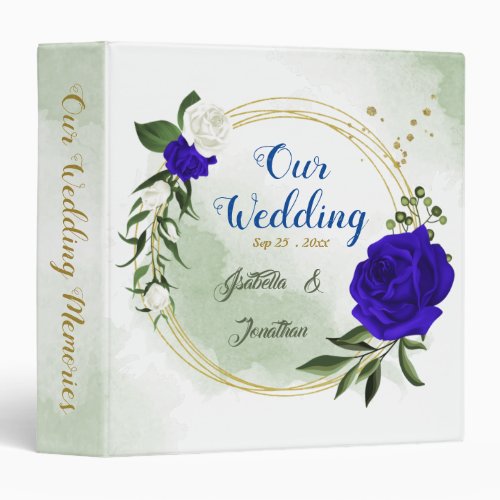 royal blue  white flowers greenery wedding album 3 ring binder