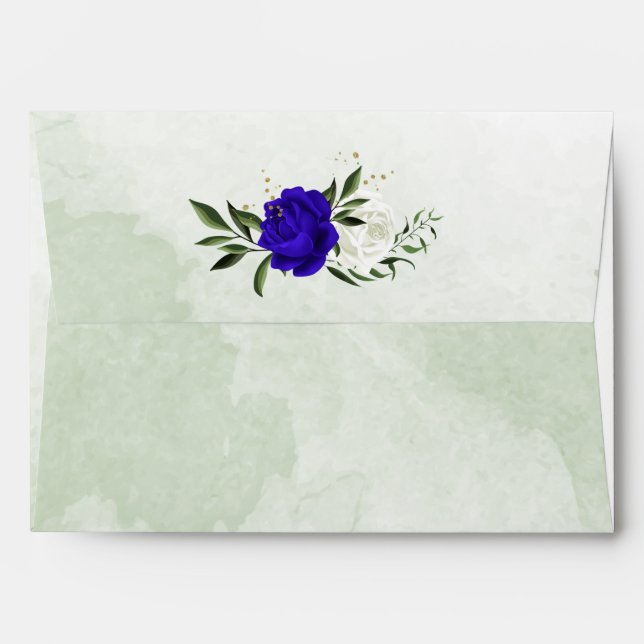 royal blue & white flowers greenery wedding envelope (Back (Top Flap))