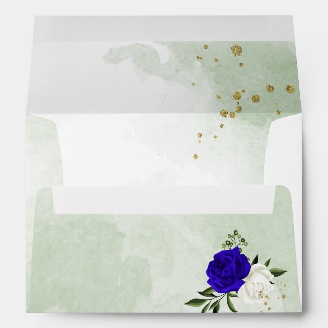 royal blue & white flowers greenery wedding envelope (Back (Bottom))