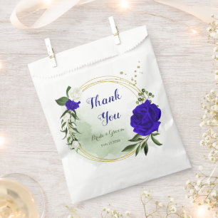 royal blue & white flowers greenery wedding favor bag