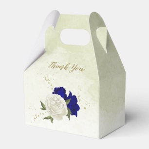 royal blue white flowers greenery wedding favor boxes