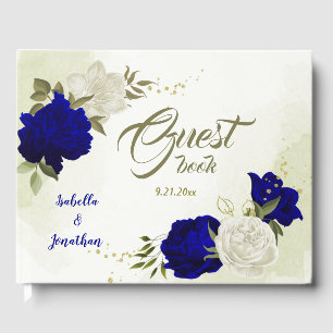royal blue white flowers guest book